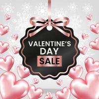 valentine's day sale price tag with pink ribbon with 3d heart vector