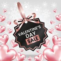 valentine's day sale price tag with pink ribbon with 3d heart vector