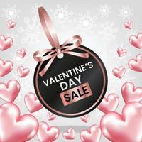 valentine's day sale circle price tag with pink ribbon vector