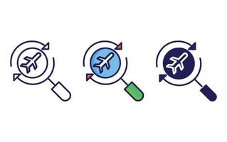 Search flight, airplane line and glyph icon, vector illustration
