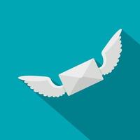 White envelope with two wings icon, flat style vector