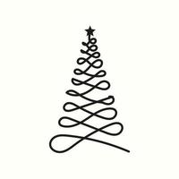 Christmas tree silhouette hand drawn illustration on white background vector