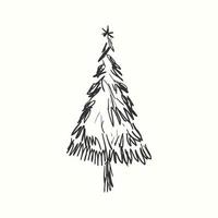 Christmas tree silhouette hand drawn illustration on white background vector