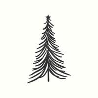 Christmas tree silhouette hand drawn illustration on white background vector