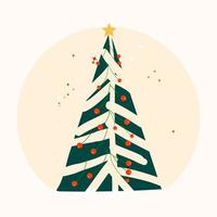 árbol de navidad decorado con bolas de navidad y estrellas ilustración plana dibujada a mano sobre fondo blanco vector