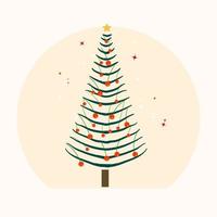 árbol de navidad decorado con bolas de navidad y estrellas ilustración plana dibujada a mano sobre fondo blanco vector