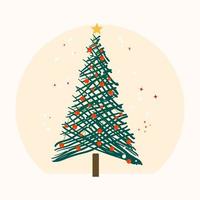Decorated Christmas tree with Christmas balls and stars hand drawn flat illustration on white background vector