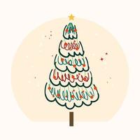 Decorated Christmas tree with Christmas balls and stars hand drawn flat illustration on white background vector