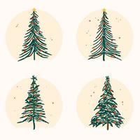 Decorated Christmas tree set with Christmas balls and stars hand drawn flat illustration on white background vector