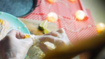 Mexican corn elote in three ways. Pressed with cheese, guacamole and pomegranate. Maxican flag video