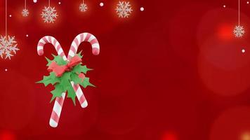 Christmas background on red background with candy stick and snowflakes with copy space photo