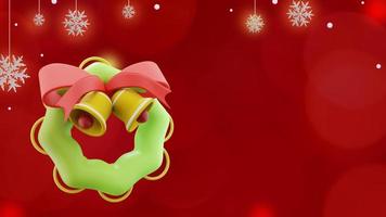 Christmas banner on red background with wreath ring bell and snowflakes in copy space photo