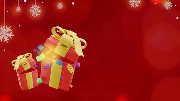 Christmas banner on red background with giftbox and snowflakes in copy space photo