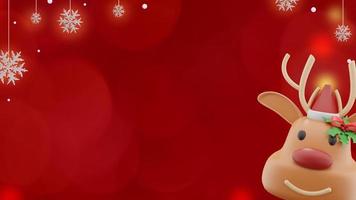 Christmas banner on red background with santa claus reindeer and snowflakes in copy space photo