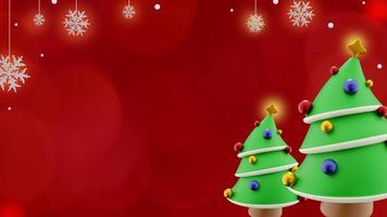 Christmas banner on red background with christmas tree and snowflakes in copy space photo