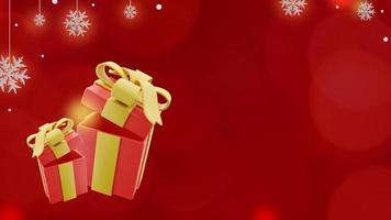 Christmas banner on red background with gift box and snowflakes in copy space photo