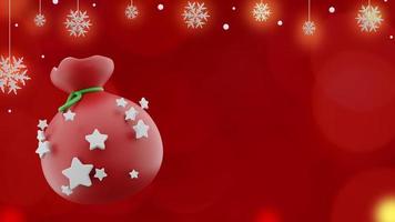Christmas banner on red background with present sack bag and snowflakes in copy space photo
