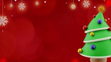 Christmas banner on red background with christmas tree and snowflakes in copy space photo