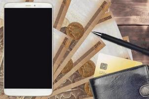 2000 Hungarian forint bills and smartphone with purse and credit card. E-payments or e-commerce concept. Online shopping and business with portable devices photo