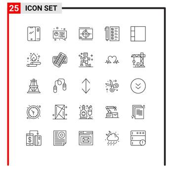 Paquete de 25 líneas de interfaz de usuario de signos y símbolos modernos del documento desarrollar elementos de diseño vectorial editables de estreno de verificación de película vector