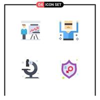 conjunto de 4 paquetes de iconos planos comerciales para laboratorio empresarial empresario microscopio criminal elementos de diseño vectorial editables vector