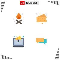 4 Creative Icons Modern Signs and Symbols of bonfire online cake food chat Editable Vector Design Elements