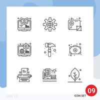 9 iconos creativos, signos y símbolos modernos de configuración de globo de contenido, medios de video, elementos de diseño vectorial editables vector