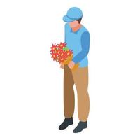 Bouquet courier icon isometric vector. Flower gift vector