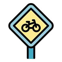 vector de contorno de color de icono de carretera de signo de bicicleta