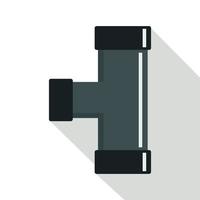 Black joint T pipe connection icon, flat style vector