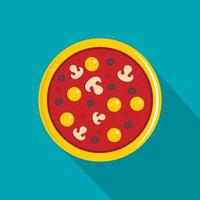 Pizza with yolk, olives, mushrooms, tomato icon vector