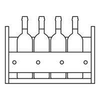 botellas de vino en un estilo de esquema de icono de caja de madera vector