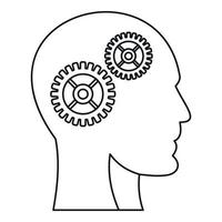 Humans brain with gearwheel icon, outline style vector