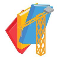 icono de educación de construcción vector isométrico. icono de libro y grúa torre de construcción