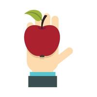 icono de manzana en la mano, estilo plano vector