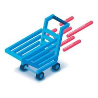 Shopping cart in motion icon, isometric style vector