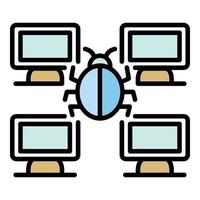 Computer network bug icon color outline vector