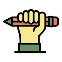 Pencil in hand icon color outline vector