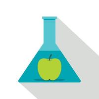 Green apple in glass test flask icon, flat style vector