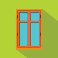 Wooden brown window icon, flat style vector