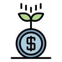 Sprout from a coin icon color outline vector