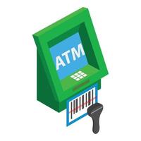 Cash equipment icon isometric vector. Atm machine and wireless barcode scanner vector