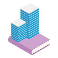 Construction concept icon isometric vector. Skyscraper mockup on closed book vector