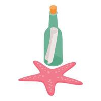 Marine find icon isometric vector. Message in bottle and underwater starfish vector