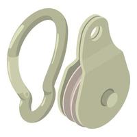 Climbing equipment icon isometric vector. Stainless steel carabiner winch block vector