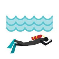 Aqualanger in diving suit icon, flat style vector