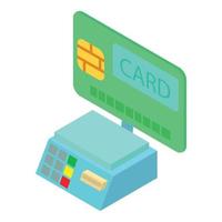 vector isométrico del icono del sector de servicios. caja registradora y moderno icono de tarjeta de crédito