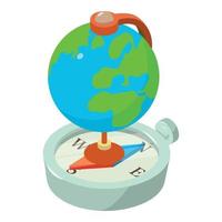 Travel symbol icon isometric vector. Globe of planet earth standing on compass vector