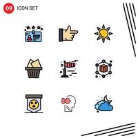 conjunto de 9 iconos de interfaz de usuario modernos símbolos signos para tablero cubo sol frío ventoso elementos de diseño vectorial editables vector