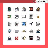 Group of 25 Modern Filled line Flat Colors Set for cake school cup projector device Editable Vector Design Elements